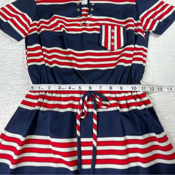 🔥Vintage 60s Jeune Leique Striped Red Blue Mini Dress - Picture 13 of 14